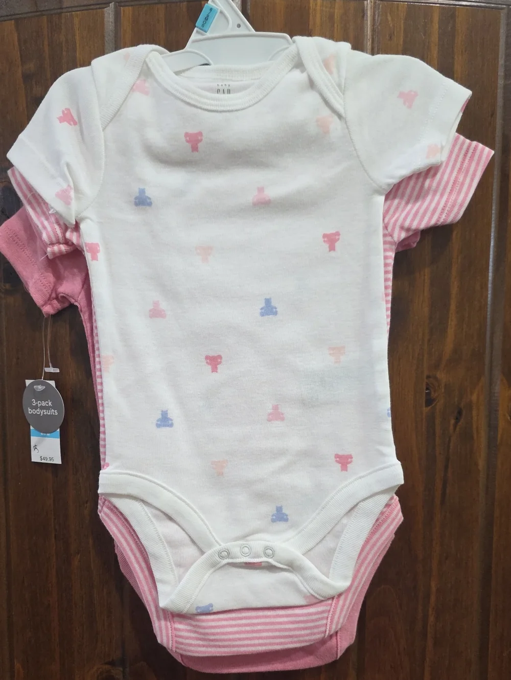 GAP Baby 3-Pack Bodysuits in White, Pink & Light Blue